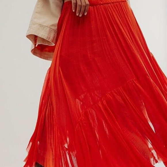 Free People FP One Clover Skirt Asymmetrical Tiered Orange Large L NWOT - Picture 3 of 8